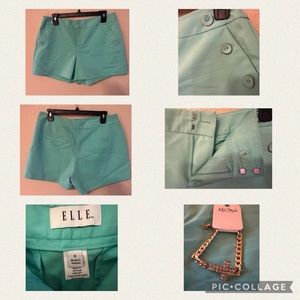 Elle Light Teal Shorts w/Button/Snaps Fastening and NWT Blinged Cross Bracelet